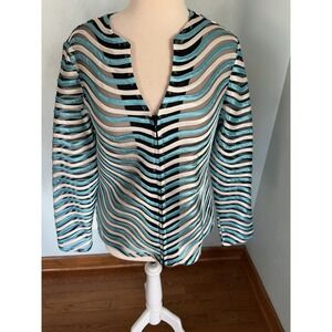 Weavz sheer mesh open-front jacket with a striped pattern layering business Sz M